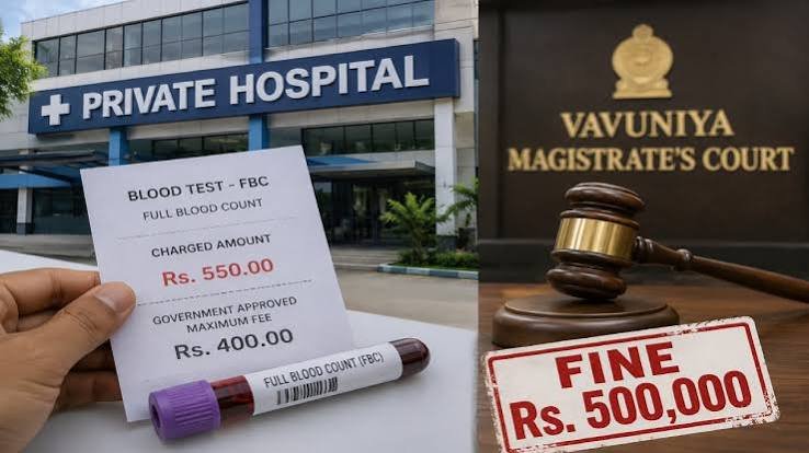 அதிக கட்டணம் வசூலித்த தனியார் வைத்தியசாலைக்கு 5 இலட்சம் அபராதம்